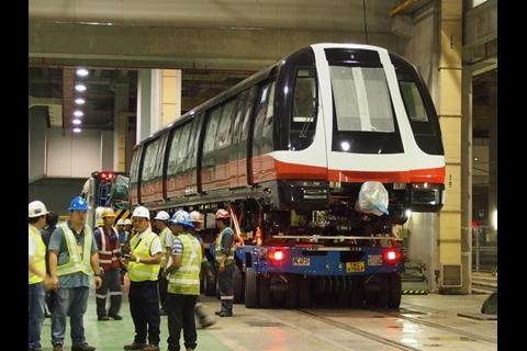 The first new train for the Circle Line is delivered to Kim Chuan depot (Photo: Land Transport Authority)